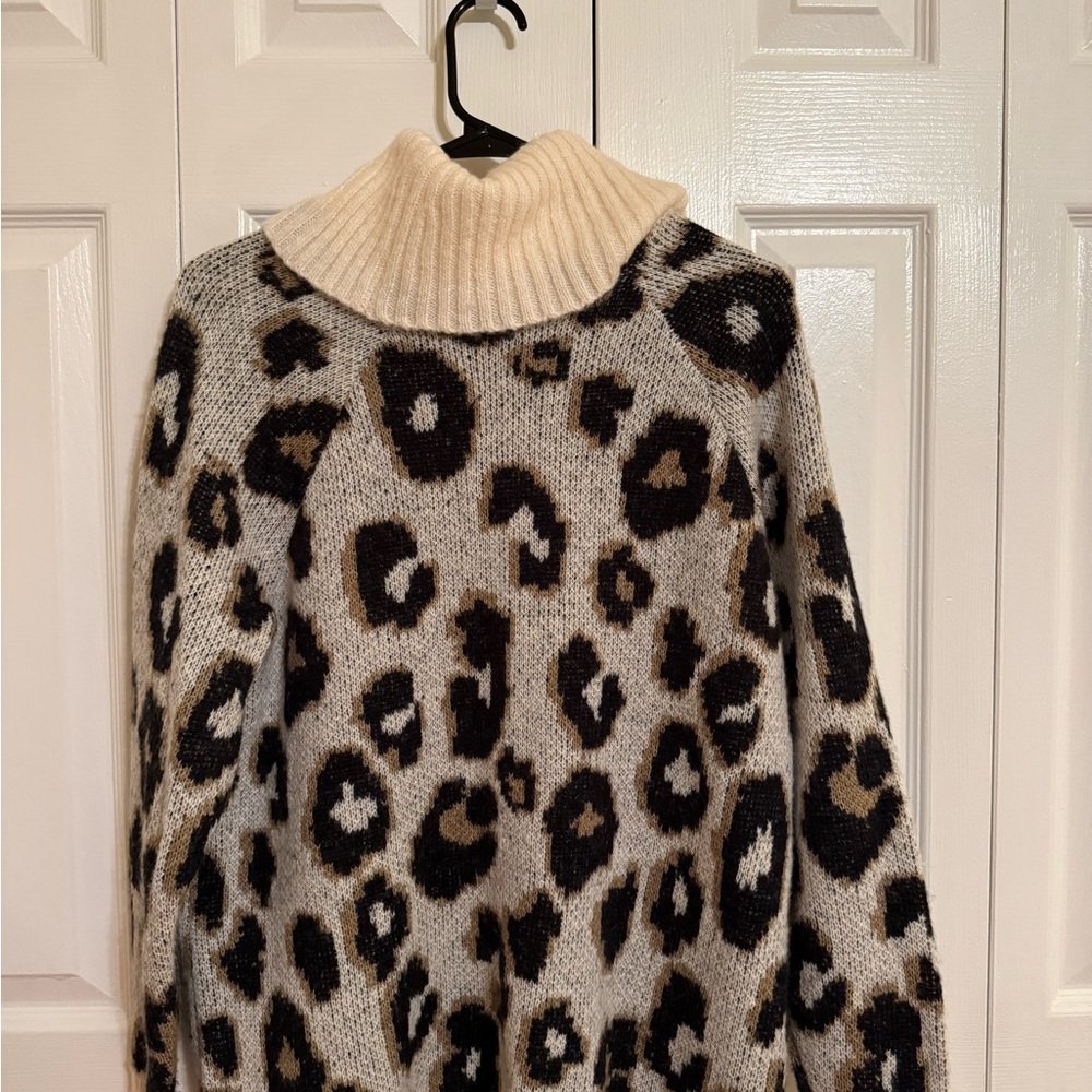 SO Cream and Black Leopard Cowl Neck Sweater